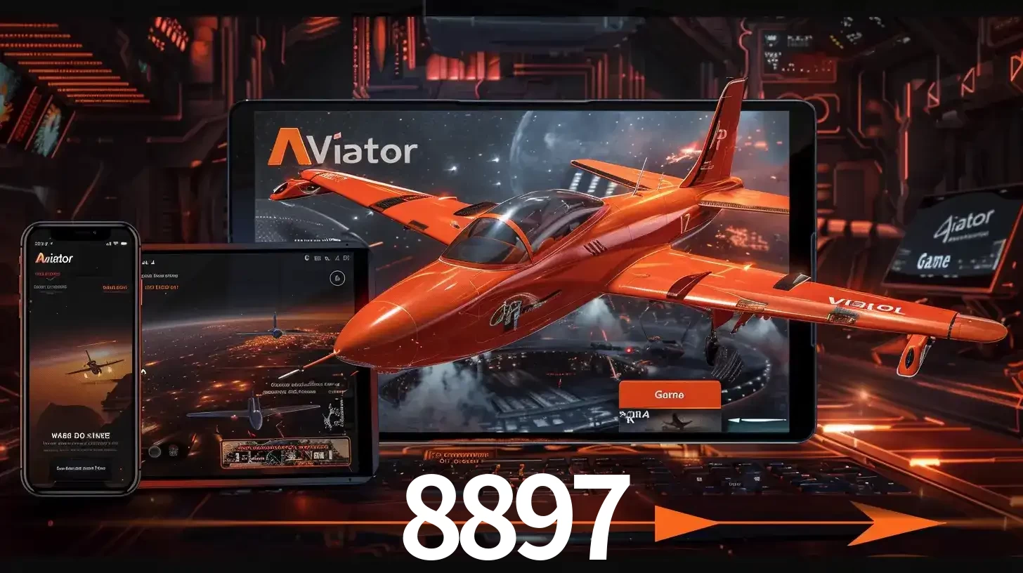 Apresentação tecnológica do jogo Aviator com um avião saindo da tela de um tablet, demonstrando a experiência imersiva em múltiplos dispositivos no 8897.