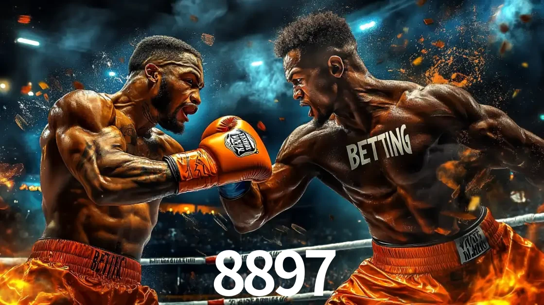 Dois boxeadores em uma luta intensa e explosiva, representando a adrenalina e as oportunidades de apostas em esportes de combate disponíveis na plataforma 8897.