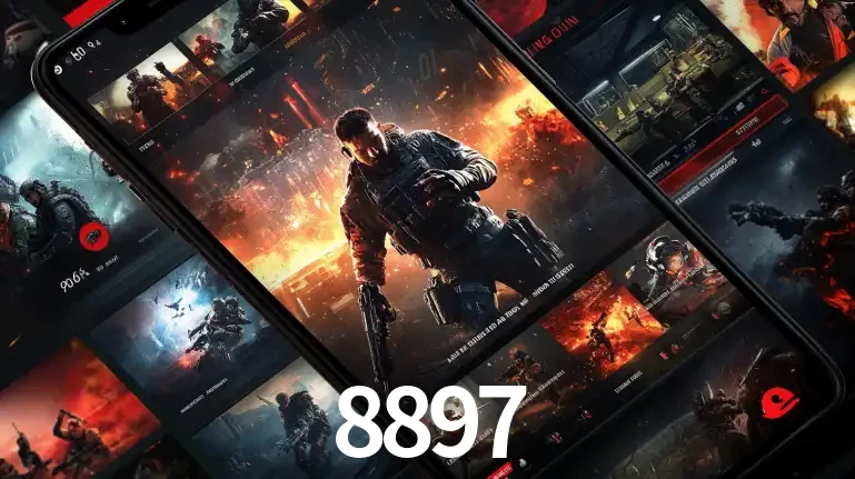 Tela de um celular exibindo uma galeria de jogos de tiro com temática militar, mostrando a variedade de e-sports disponíveis para apostas na plataforma de entretenimento 8897.